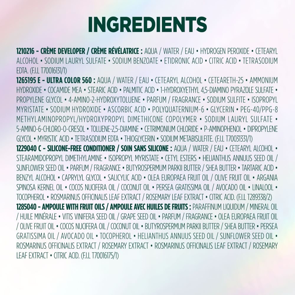 WFP 755029 ULTRA COLOR 560 INGREDIENTS EN